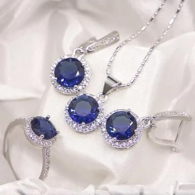 Luxurious Gemstone Cubic Zircon 3 PCS Earring Ring Necklace Women Bridal Jewelry Set for Wedding Party Gift
