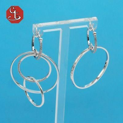 Special Few CZ Haggie Round circle AB Unbalnce asymmetrical Earring Brass &amp; Silver Jewelry