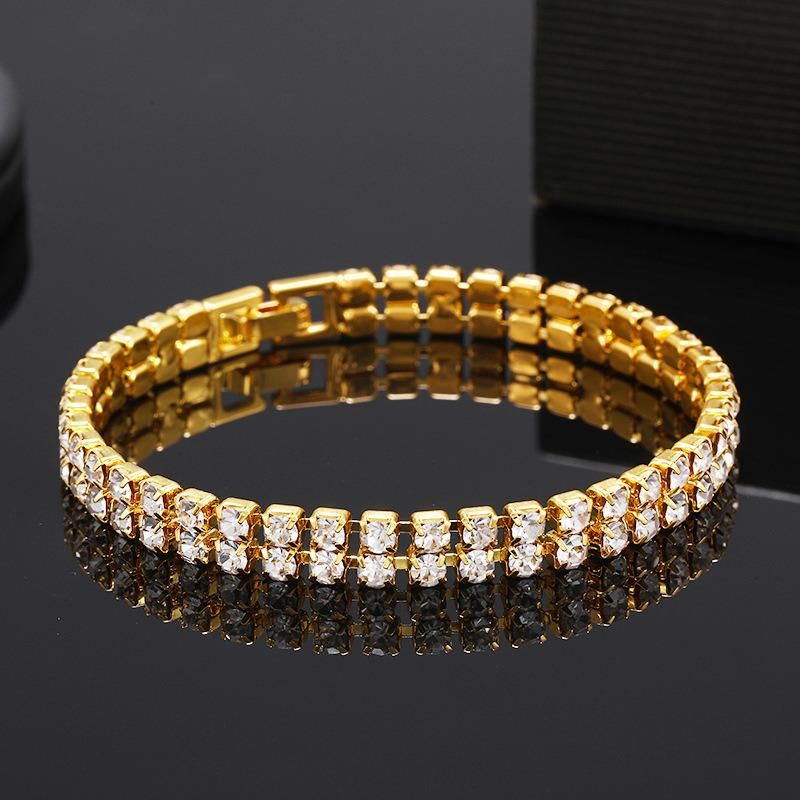 Men′ S and Women′ S Hip Hop Double Row Full Rhinestone Bracelet