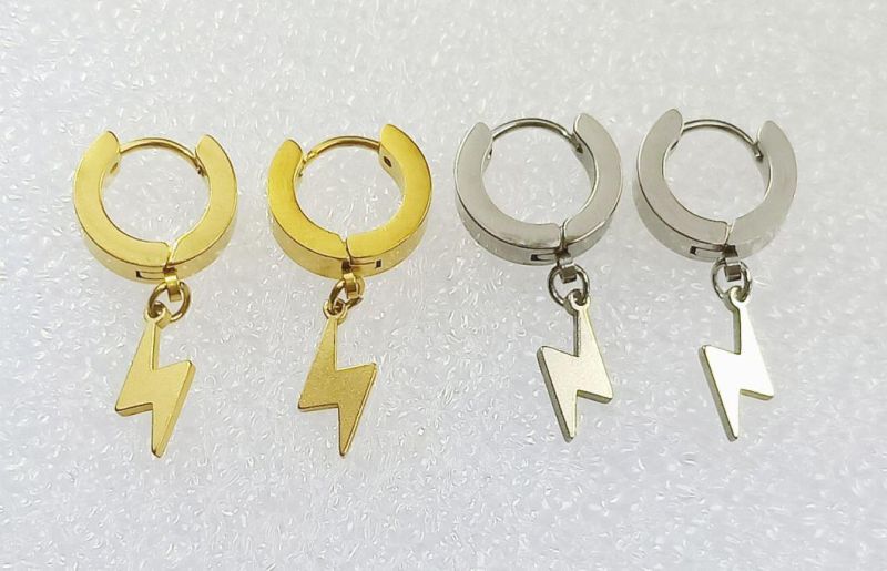 European and American Fashion Stainless Steel Lightning Pendant Ear Buckle Titanium Steel Earrings Student Personality Ear Buckle Ear Stud Er0025
