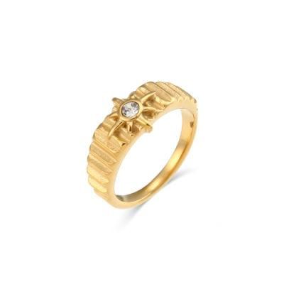 Factory Customized Fashion Jewelry Ins Fashion Light Luxury Zirconium Ring Jewelry Stainless Steel Plated 18K Octagonal Zircon Stripe Ring