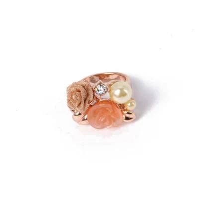 Ingenious Fashion Jewelry Flower Gold Ring with Pearl Rhinestone