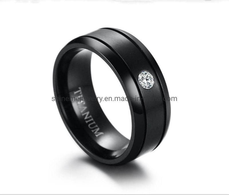 Top Quality Titanium Ring Pure Titanium Ring Single Zircon Ring Black Wedding Ring for Men Jewelry Tr2618