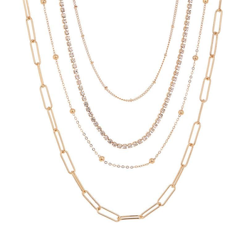 Manufacture New Trendy 4 Rows Elongated Link Chain Cup Chain Choker Necklace for Women′ S Fashion Accessories