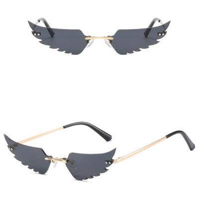 Unique Design Wings Shape Rimless Fashion Sunglasses Ready Goods