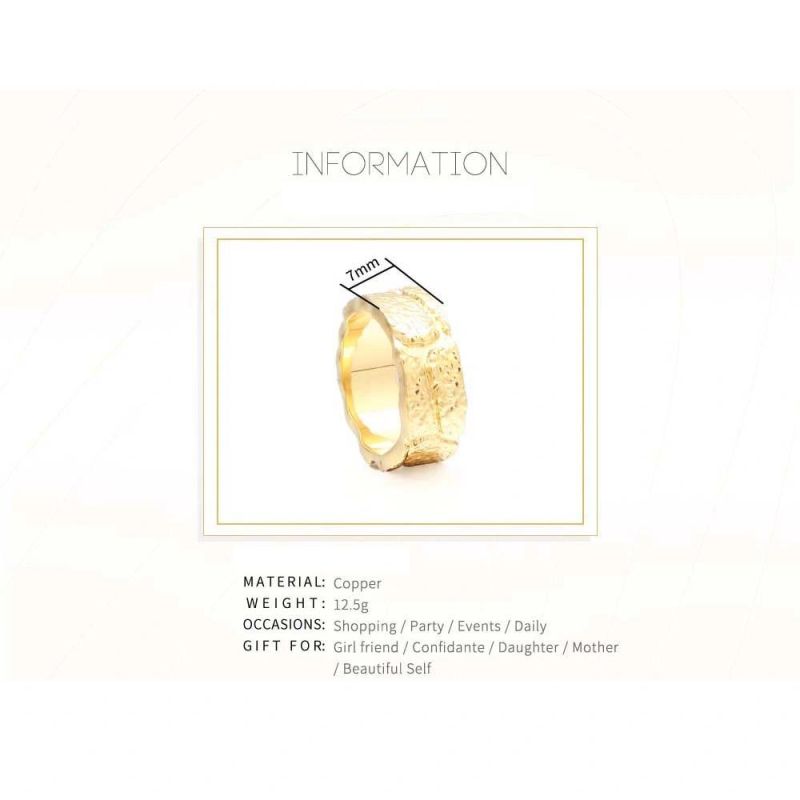 Latest Width Sand Stone Texture Gold Plated Finger Rings Women