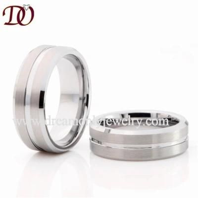 Fashion Tungsten Men Ring Beveled and Grooved Tungsten Brushed Ring Tungsten Carbide Ring