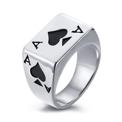 New Products Jewelry Wholesale Stainless Steel Ace of Spades Element Ring Steel Colour Men&prime;s Ring