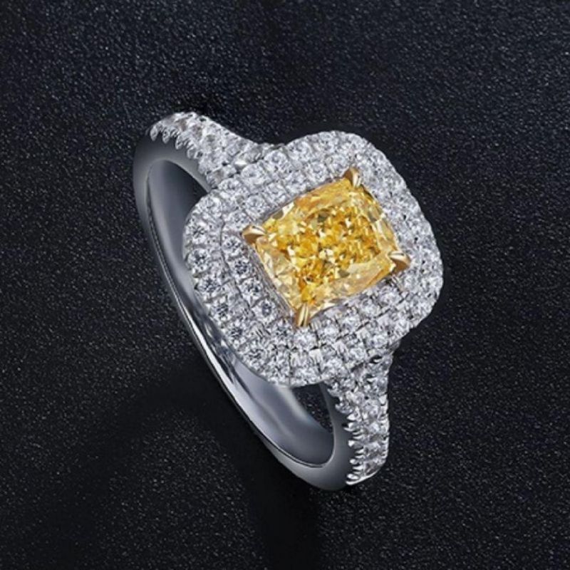 Fashion Jewelry Cushion Shape Simulated Diamond Engagement Ring in Silver Plated Jewelry