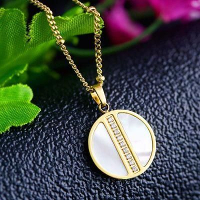 Antique Style Stainless Steel Accessories Diamond Shell Chain Round Necklace