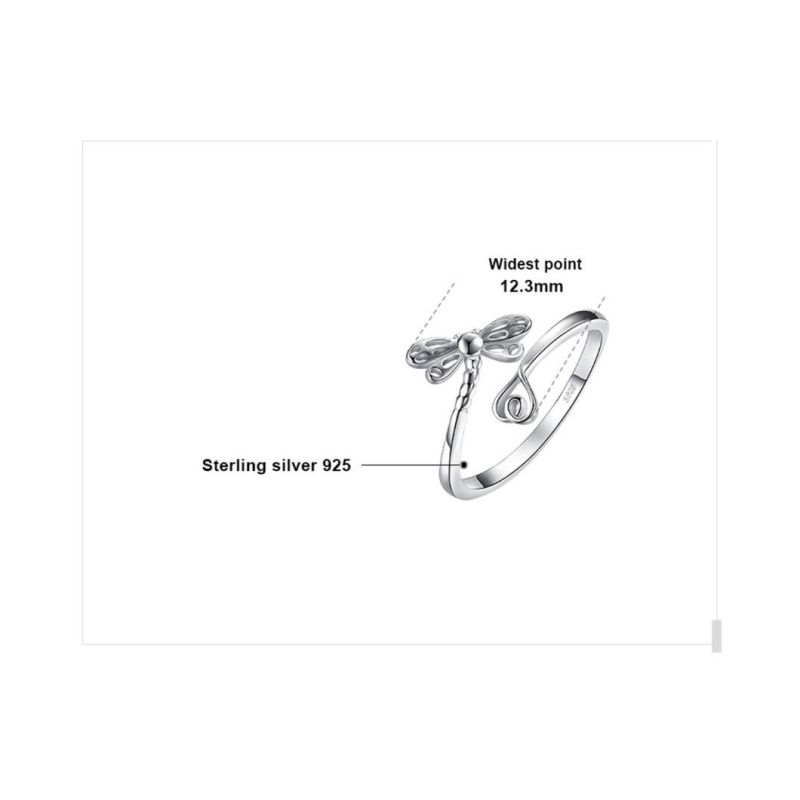 925 Sterling Silver Jewelry Dreamy Dragonfly Long Tail Love Shank Adjustable Open Ring Wholesale