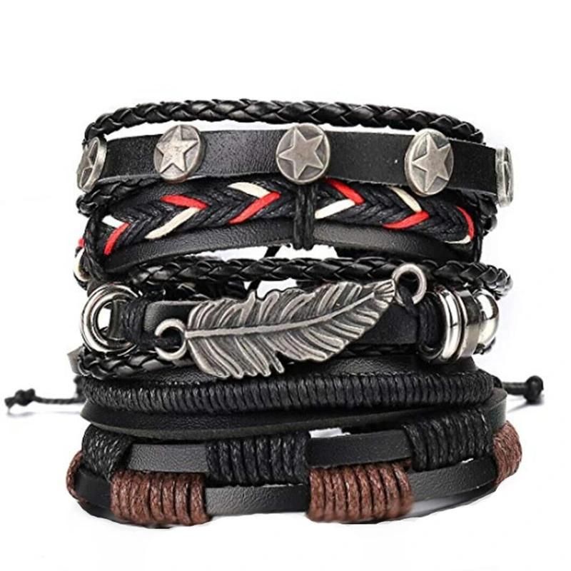 Europe and America Simple Retro Bracelet DIY Woven Cowhide Bracelet Punk Bracelet Men′ S Hemp Rope Leather Bracelet