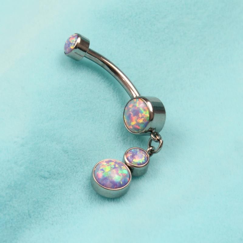 Eternal Metal Opal Bezel Set Dangle Internally Threaded ASTM F136 Titanium Belly Button Rings Piercing Jewelry
