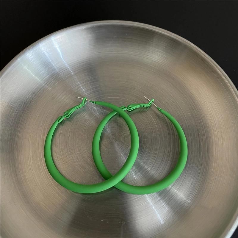 Korean Metal Spray Enamel Oil Paint Hoop Earrings S925 Silver Needle Fluorescent Color Big Earrings