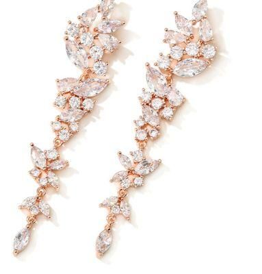 Bridal CZ Earring for Wedding. Wedding Rose Gold CZ Earring for Brides. Cubic Zirconia Earring
