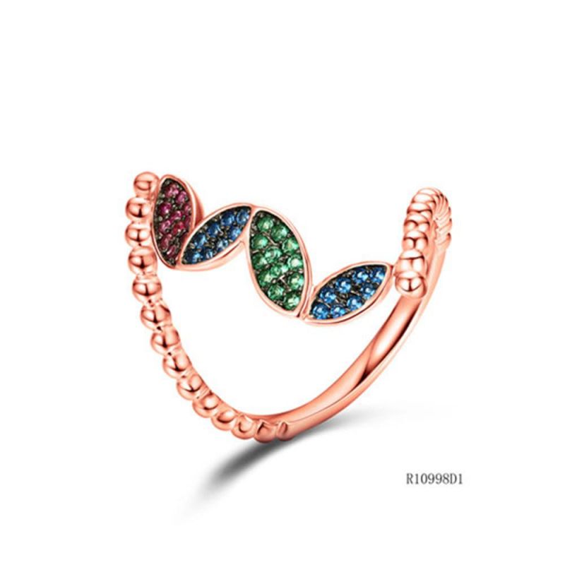 Hot Sale Leaf Silver with Fancy CZ Ring for Women