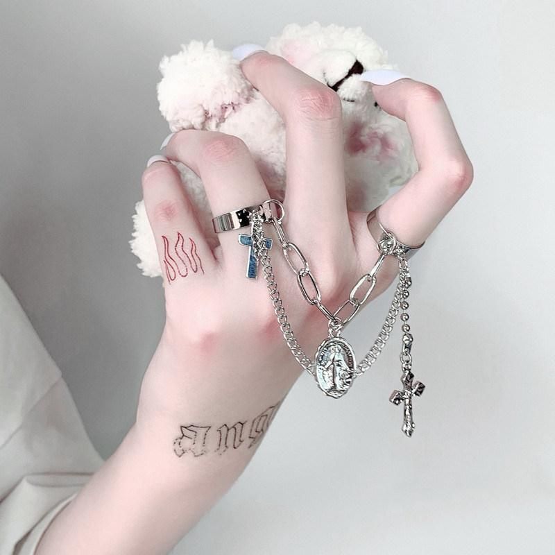 Disco Chain Combination Ring Punk Fan Open Cross Conjoined Black Tie Ring Index Finger Ring for Women Party Gift Dropshipping Wholesale