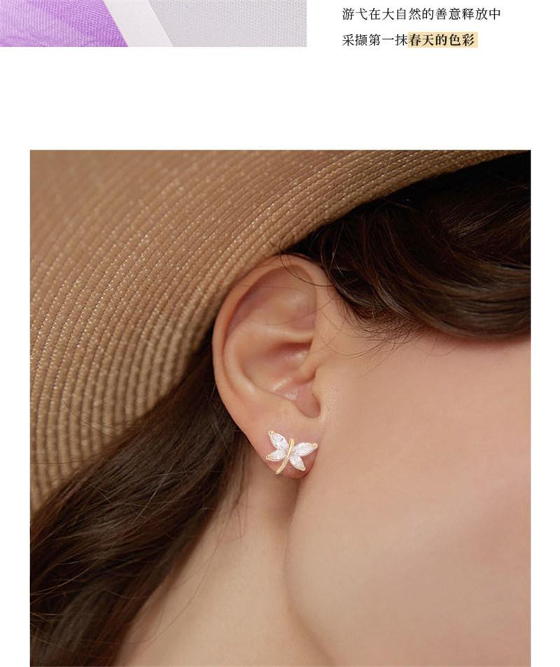 New Design Brass Alloy Cubic Zircon Dragonfly Stud Earrings for Women Fashion Jewelry Bijoux Accessoires