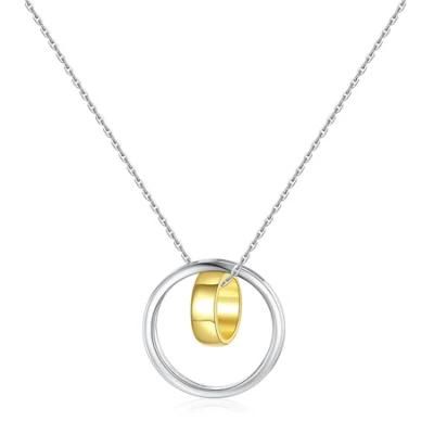 Populargold Plated Layering Necklace with Double Ring Pendant