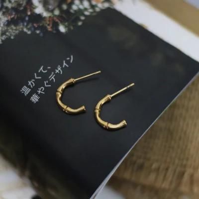 Fashion Vintage Bamboo Knots Stainless Steel 18K Gold Circle Stud Earrings