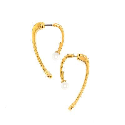 Irregular Geometric Gold Pearl Oval Earrings