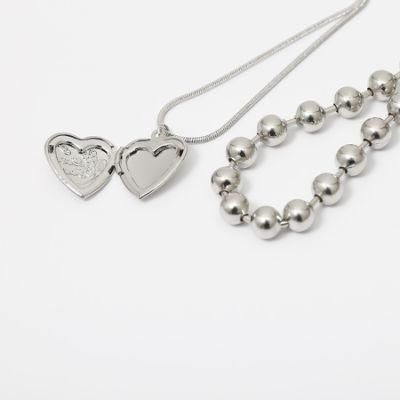 Women Jewelry Fashion Bead Chain Geometric Pendant Heart Shaped Necklace Set