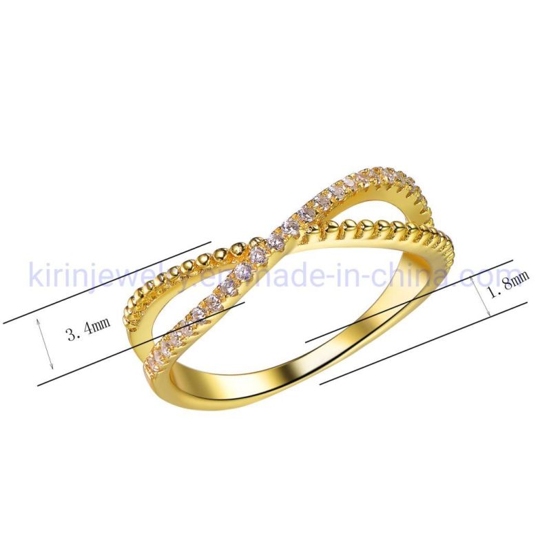 Anello D′oro 14K 18K Gold Plated Ring Twisted Ring Round Brilliant Cut 5A Zircon Ring Textured Gold Ring