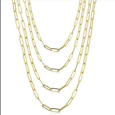Popular Accessories PVD 18K Gold Plated Dainty Paperclip Link Chain Necklace for Handmade Jewelry