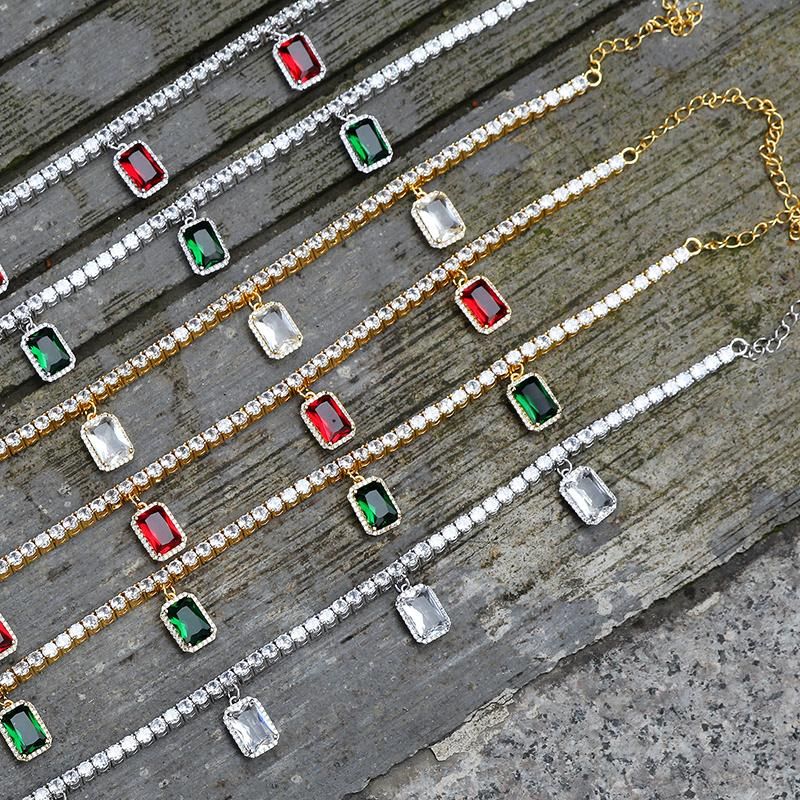 Tri Color French Necklace with Emerald or Ruby Crystal