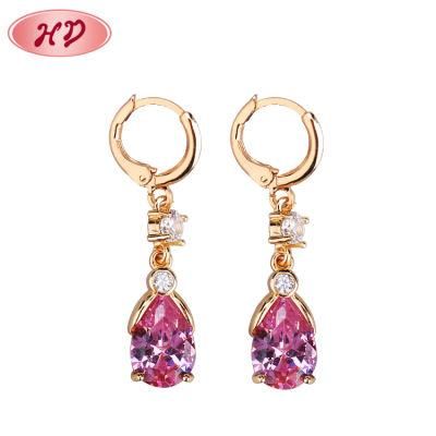 Latest Designs Round Shaped Gold CZ Diamond Drop Earrings for Women