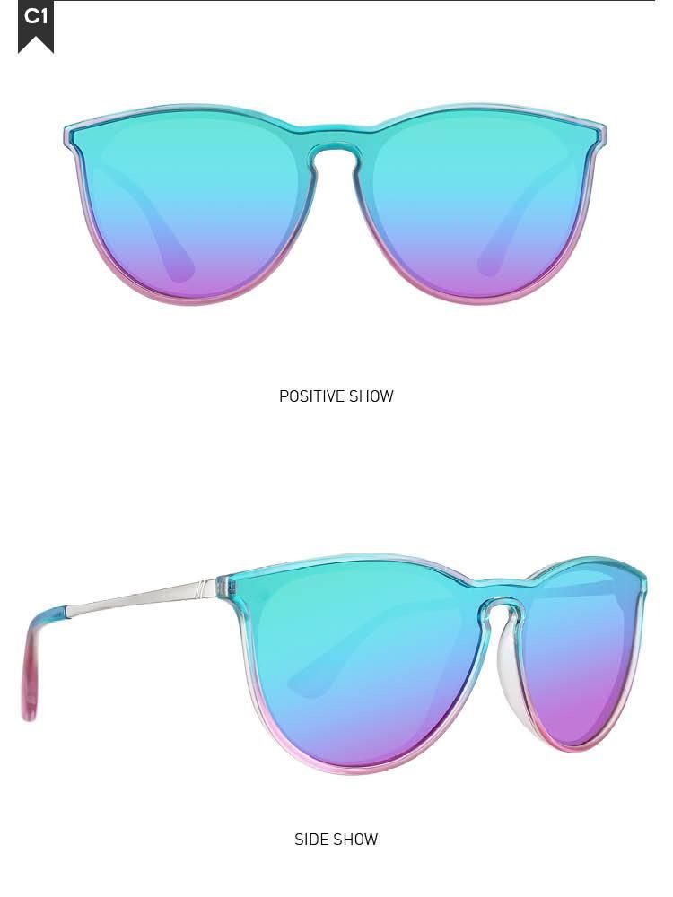 Wholesale Fashion Sunglasses UV400 Round Bright Mirror One-Piece Lens