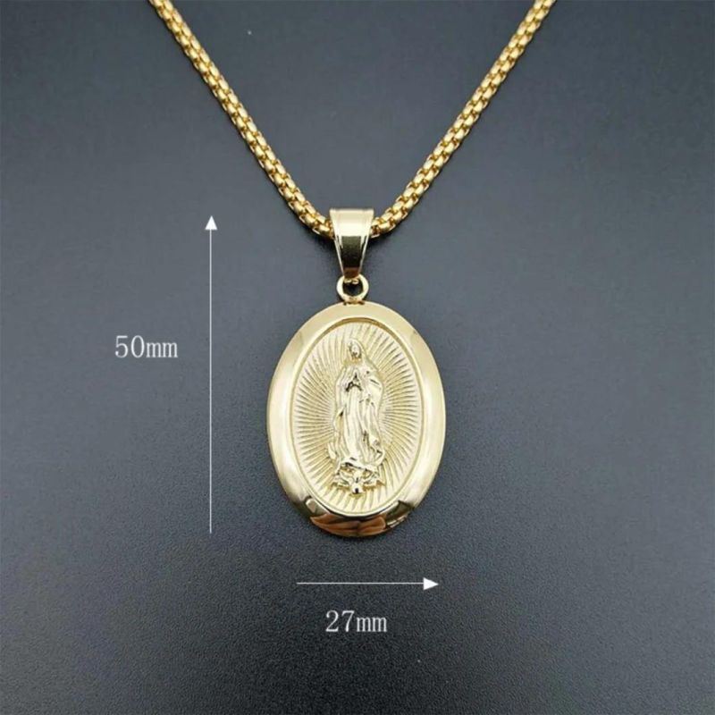 European and American Cross-Border New Hip-Hop Hiphop Jewelry Titanium Steel Casting Gold-Plated Diamond Catholic Madonna Pendant Spt2802