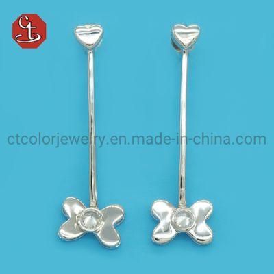 Fashion Jewelry 925 silver Flower Long Plain Bar Bazel CZ Stud Earrings for Women