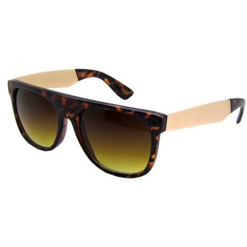 Unisex Flat Brow Tortoise Shell Wide Wooden Temple Sunglasses