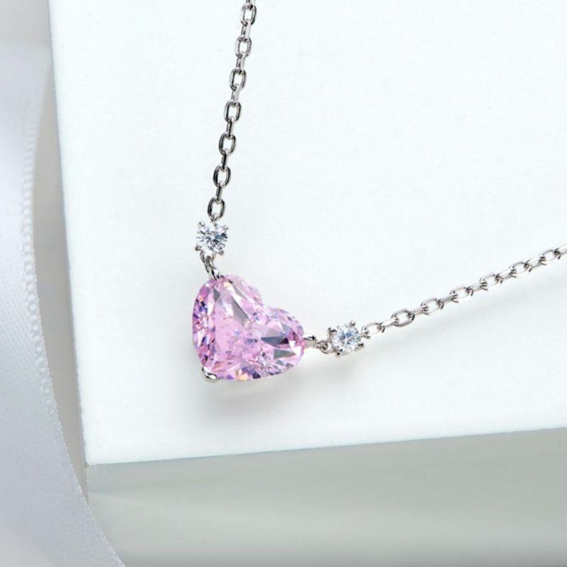New Fashion Jewelry 925 Silver Necklace Heart Shape High Carbon Diamond Pendant Necklace