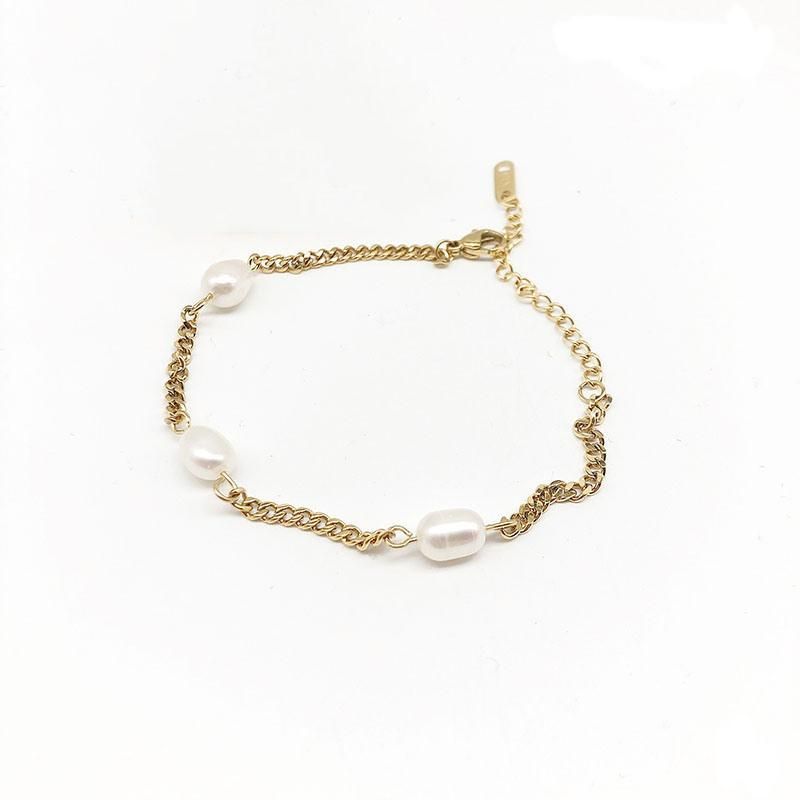 Manufacturer Custom Fashion Jewelry 18K Gold Plated Bracelet Waterproof Top Ranking Stainless Steel Pearl Bracelet Wholesale for Femme