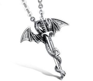 Punk Men&prime;s Flying Dragon Sword Titanium Stainless Steel Chain Link Pendant Necklace Gifts