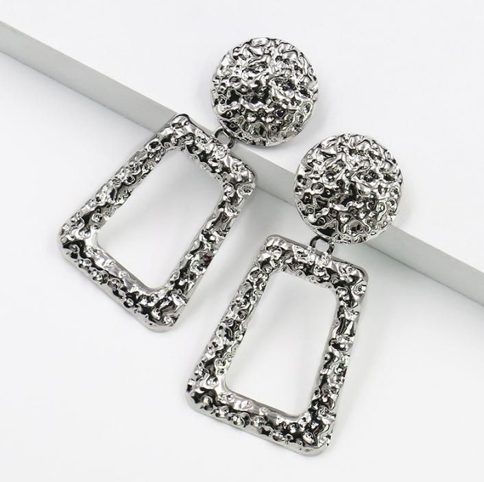 Exaggerated and Irregular Raised Metal Pendant Earrings