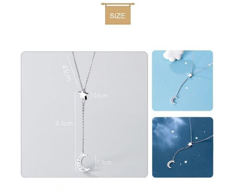 925 Sterling Silver Moon Star Zircon Y Style Pendant Necklace for Women Girls Light Luxury Party Jewelry Gift