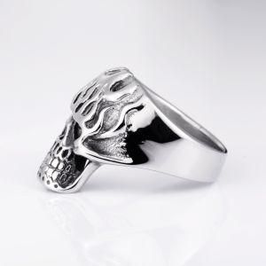 Punk Jewelry Flame Skull Ring in Stainless Steel