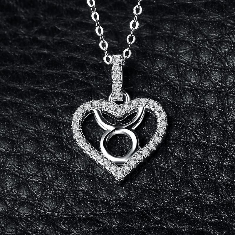 Heart Love Zodiac Constellations Taurus Necklace Cubic Zirconia 925 Sterling Silver Jewelry