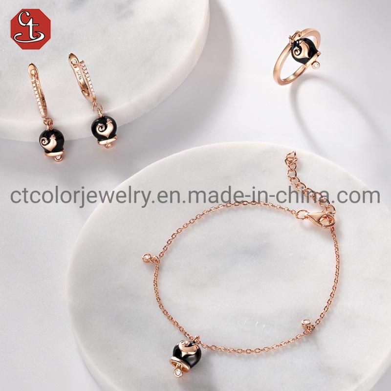 925 Sterling Silver Fashion Jewellery 18K Gold Plated Pink Enamel Bell Bracelet Fine Jewelry for Girls