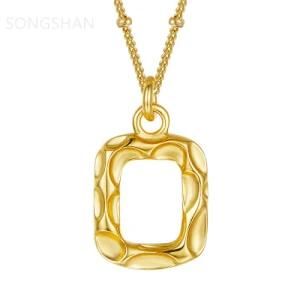 18K Gold Plated Geometric Square Shape Neckalce Hollow Square Pendant Necklace Personalized Hammer Bumpy Necklace