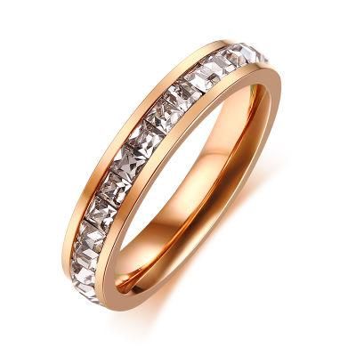 New Classic Single Row Crystal Titanium Roes Gold Ring for Women