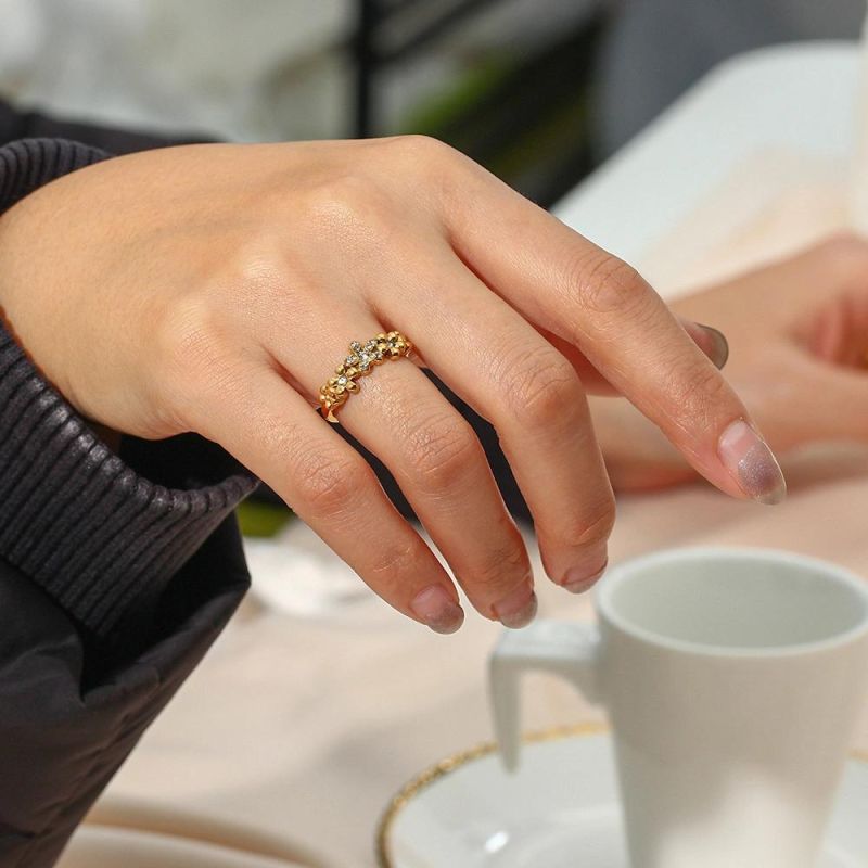 Factory Customized Fashion Cheap Jewelry Stainless Steel 18K Gold-Plated Zircon Jewelry Waterproof Women′s Ring