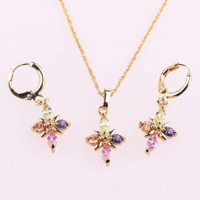 Fashion Costume Wholesale Imitation 18K Gold Plated Jewelry with Earring Sets Pendant Necklace