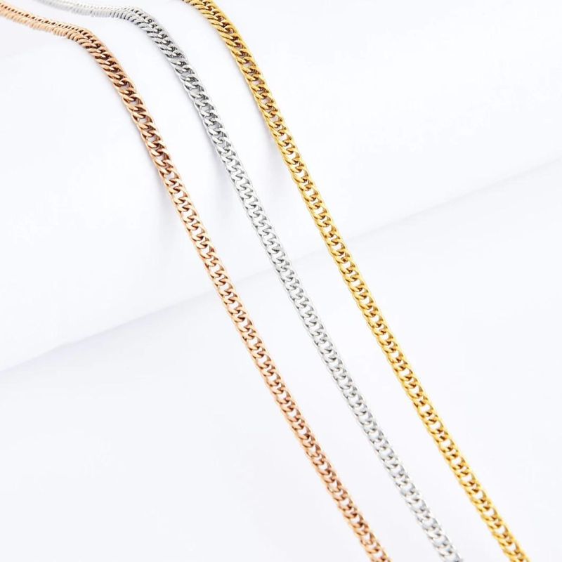 Wholesale Fashion Accessories Gold Plated Rose Gold Stainless Steel Popular Necklace Jewellery Double Curb Polish Chain Jewelry for Custom Necklace
