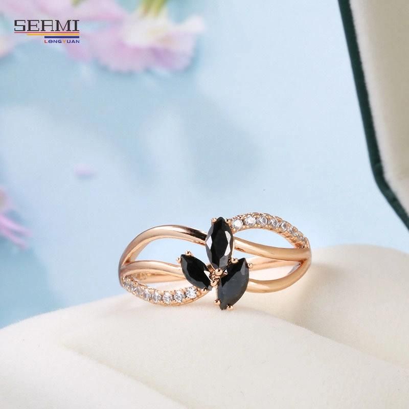 Black Agate Ring with Zircon Rose Gold Plated Fashion Ring