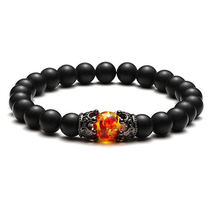 Wish Couple Jewelry Lava Stone Crown Distance Bracelets 8mm Natural Stone Healing Energy Beads Bracelet