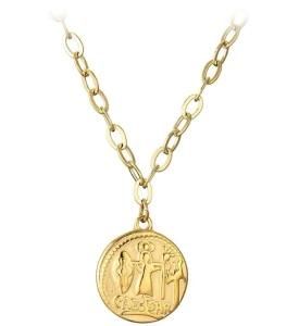 Retro Round Card Fashion Gold Plated Stainless Steel Embossed Caesar Emperor Necklace